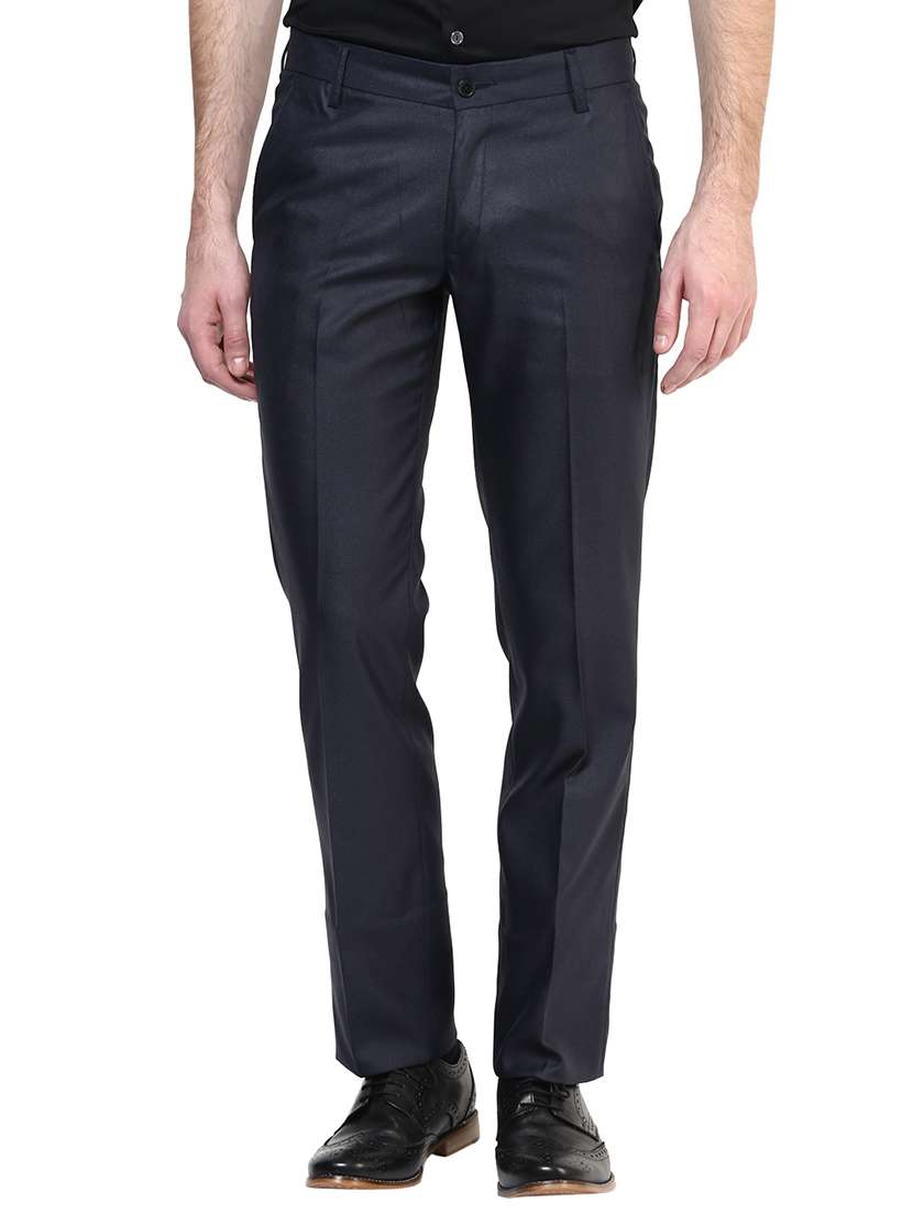 navy blue polyester blend flat front formal trouser