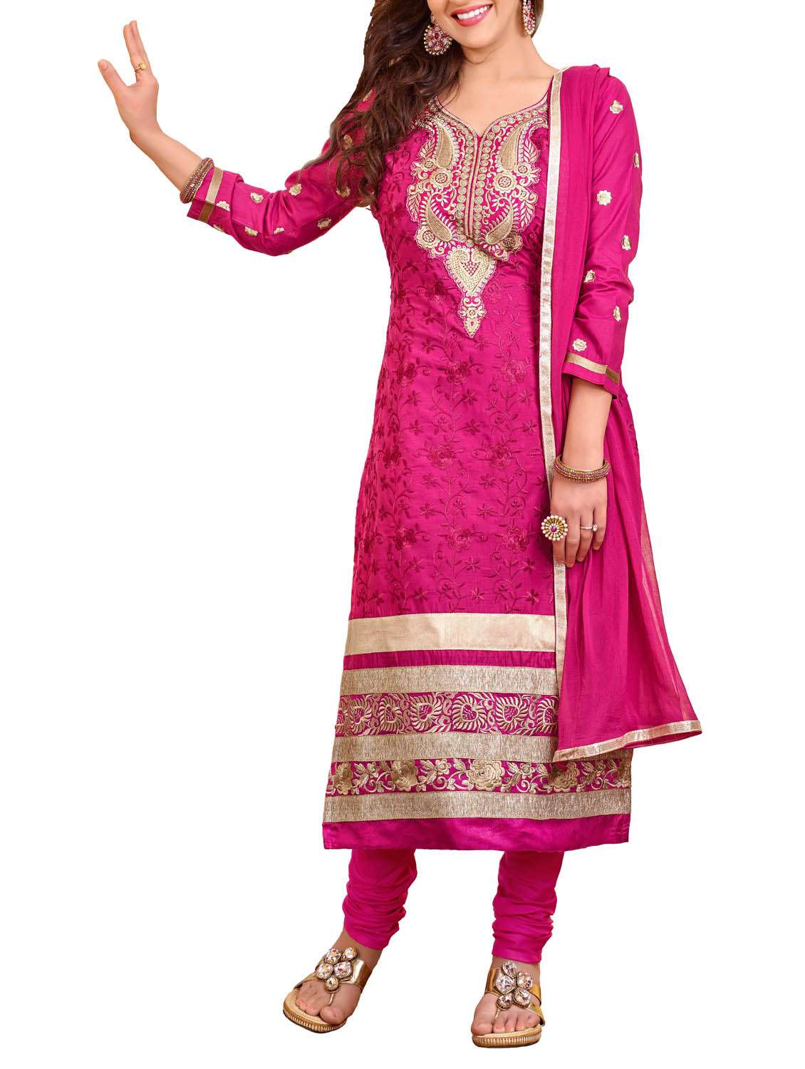 embroidered unstitched churidaar suit