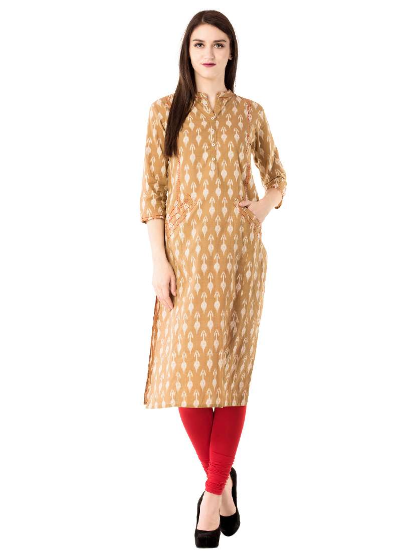 beige straight kurta with pocket