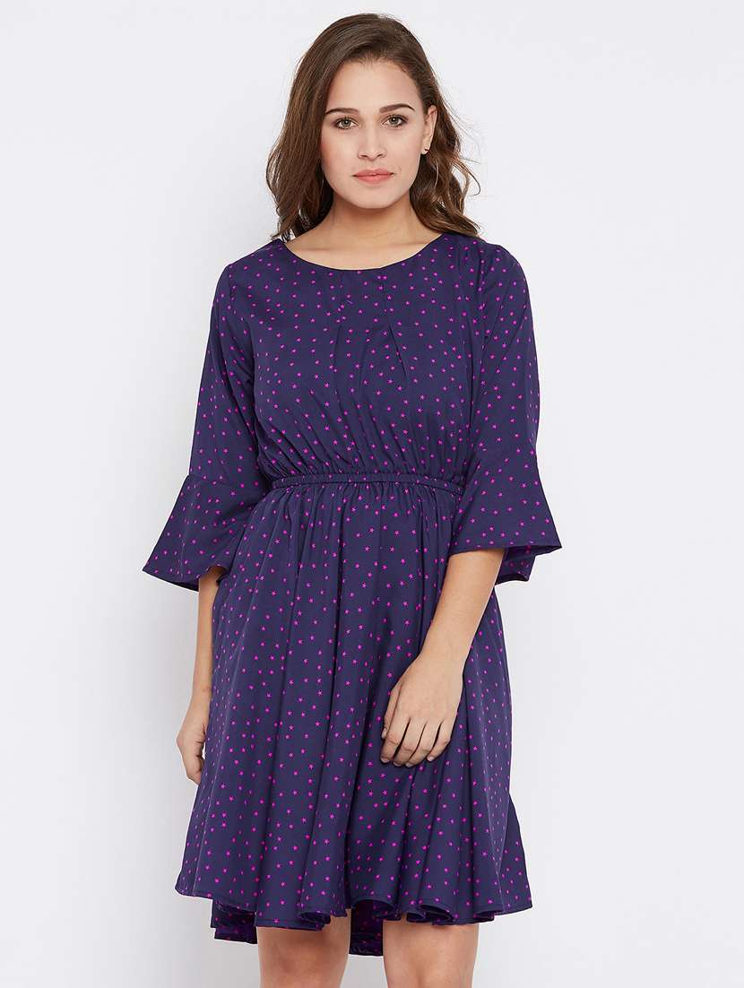 elasticated waist printed dress