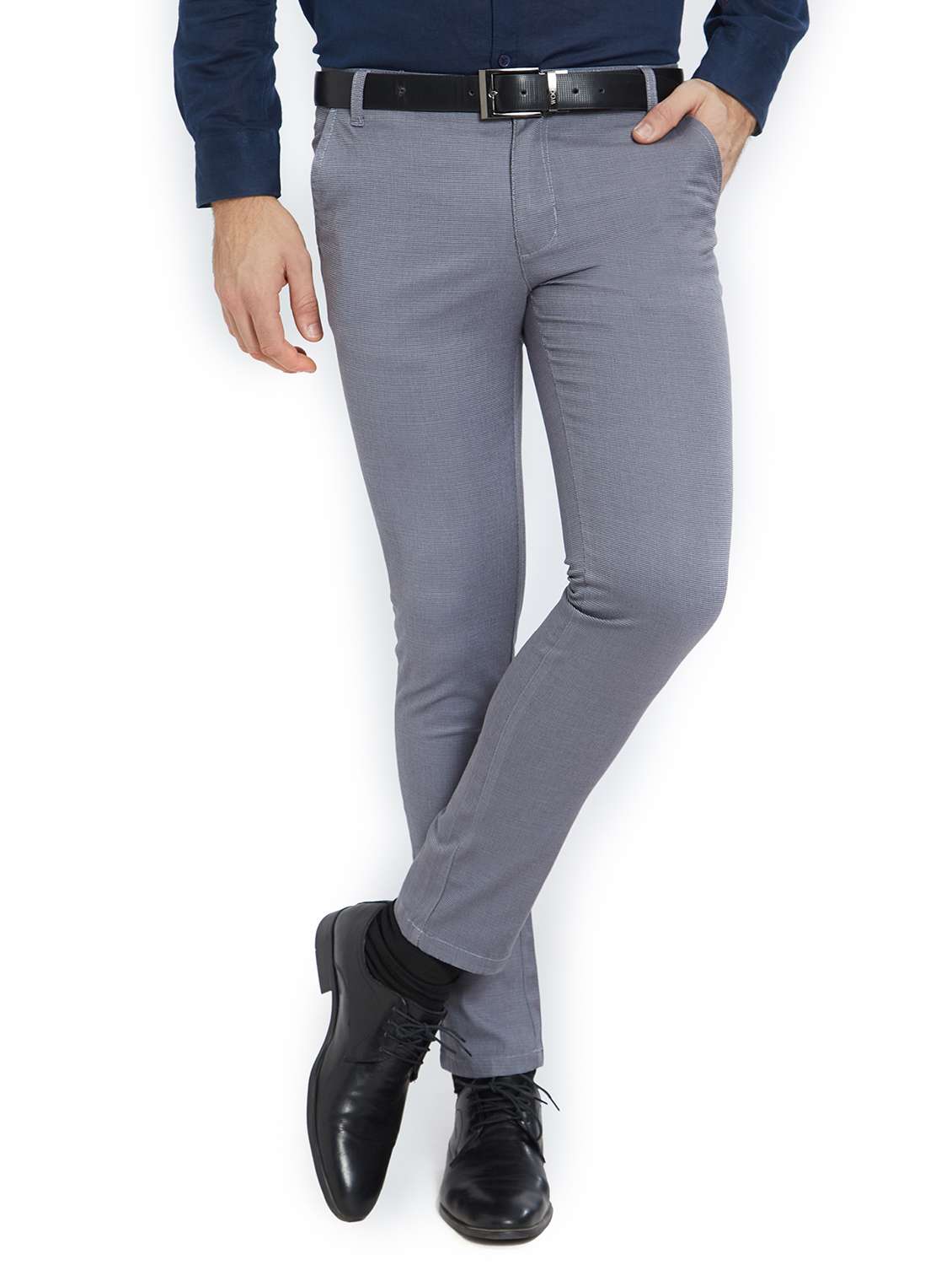 grey cotton blend flat front formal trouser