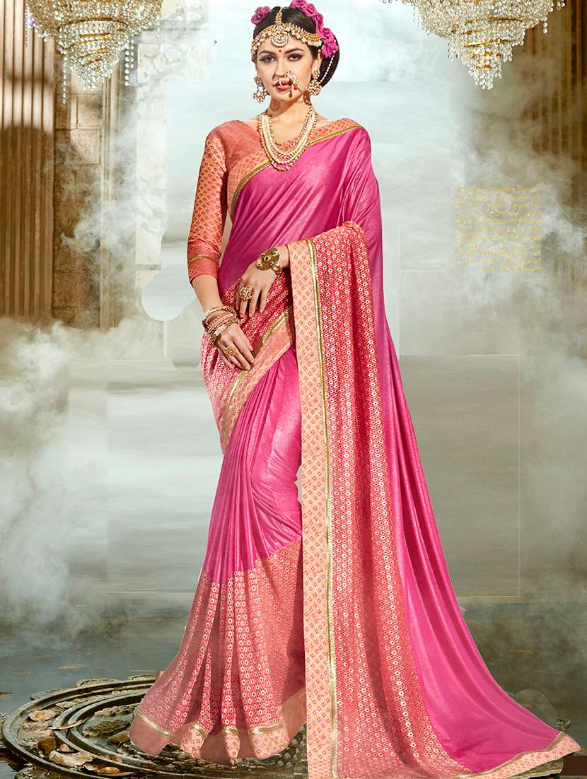 embroidered lace bordered saree with blouse