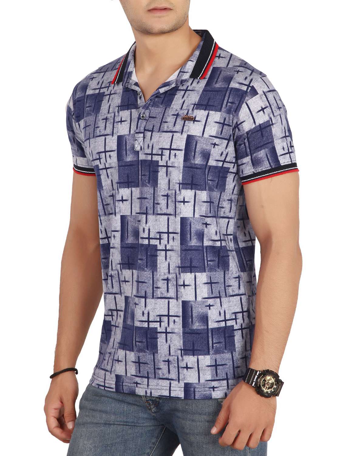 blue printed polo t-shirt - 15576704 -  Standard Image - 1