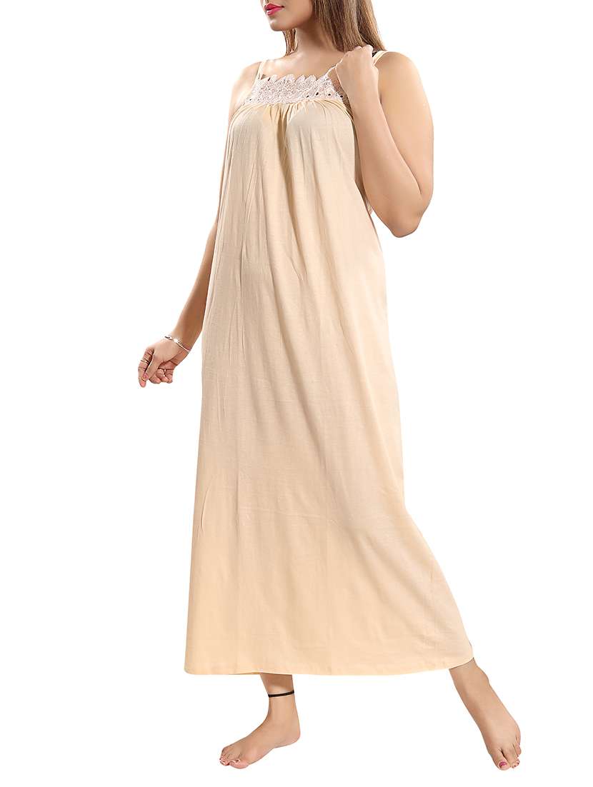 cami neck solid lace detail nighty - 15577540 -  Standard Image - 1