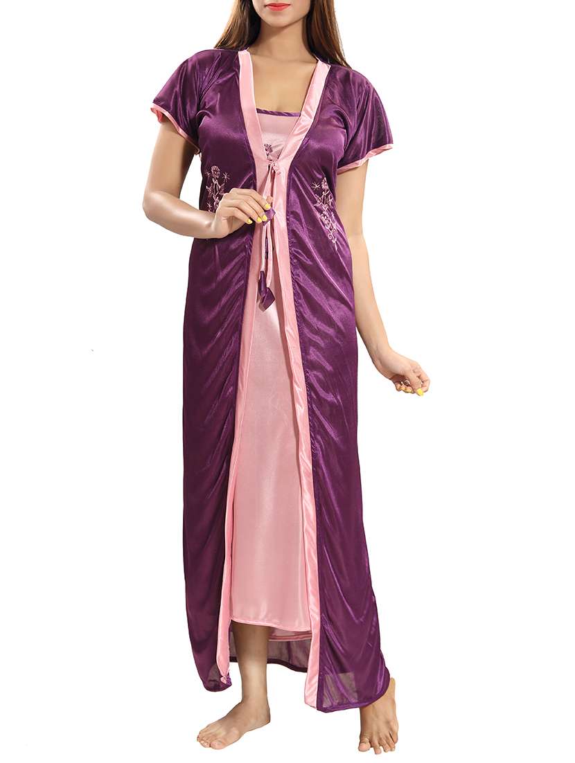 embroidered sleeprobe and nighty set - 15577781 - Standard Image - 1