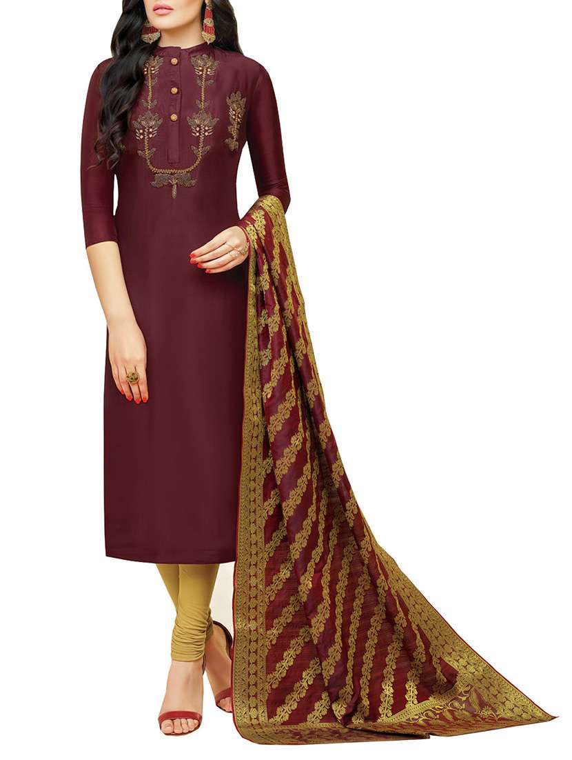 embroidered solid churidaar suit