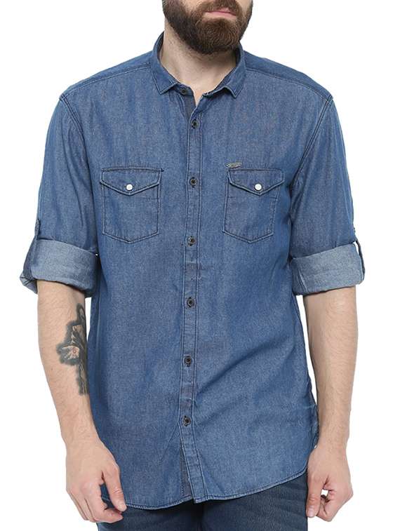 blue cotton casual shirt