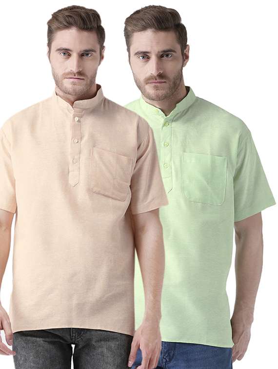 multi colored khadi short kurta (set of 2)