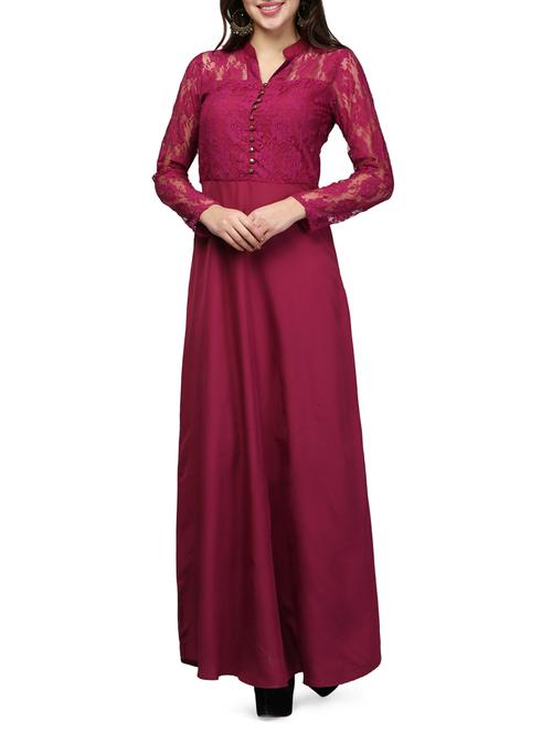 lace panel button detail maxi dress - 15579824 -  Standard Image - 0