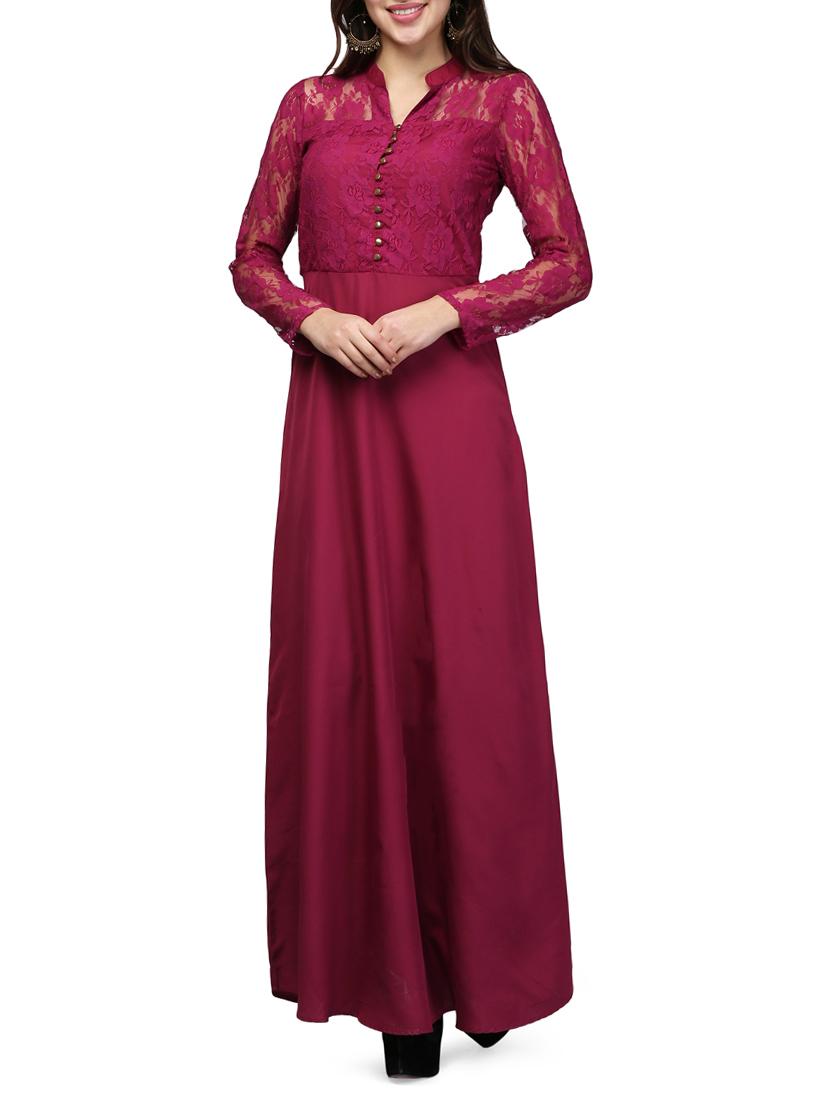 lace panel button detail maxi dress - 15579824 -  Zoom Image - 0
