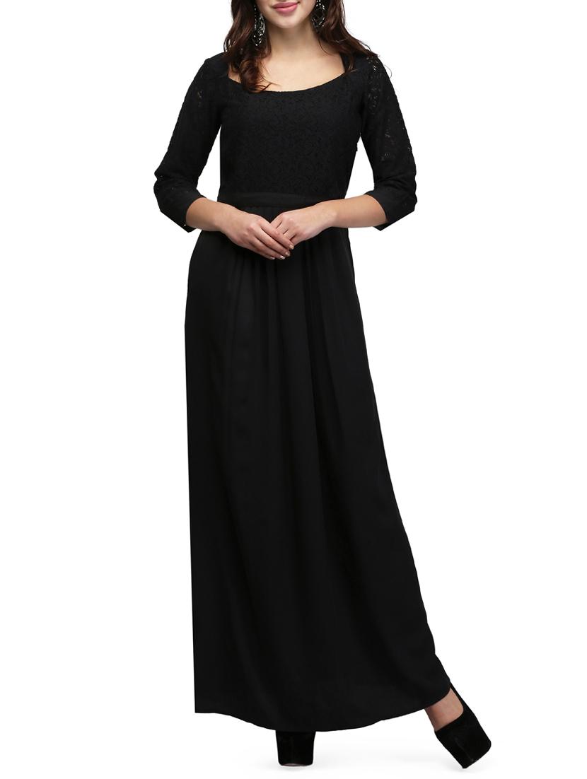scoop neck laced panel maxi dress - 15579826 -  Zoom Image - 0