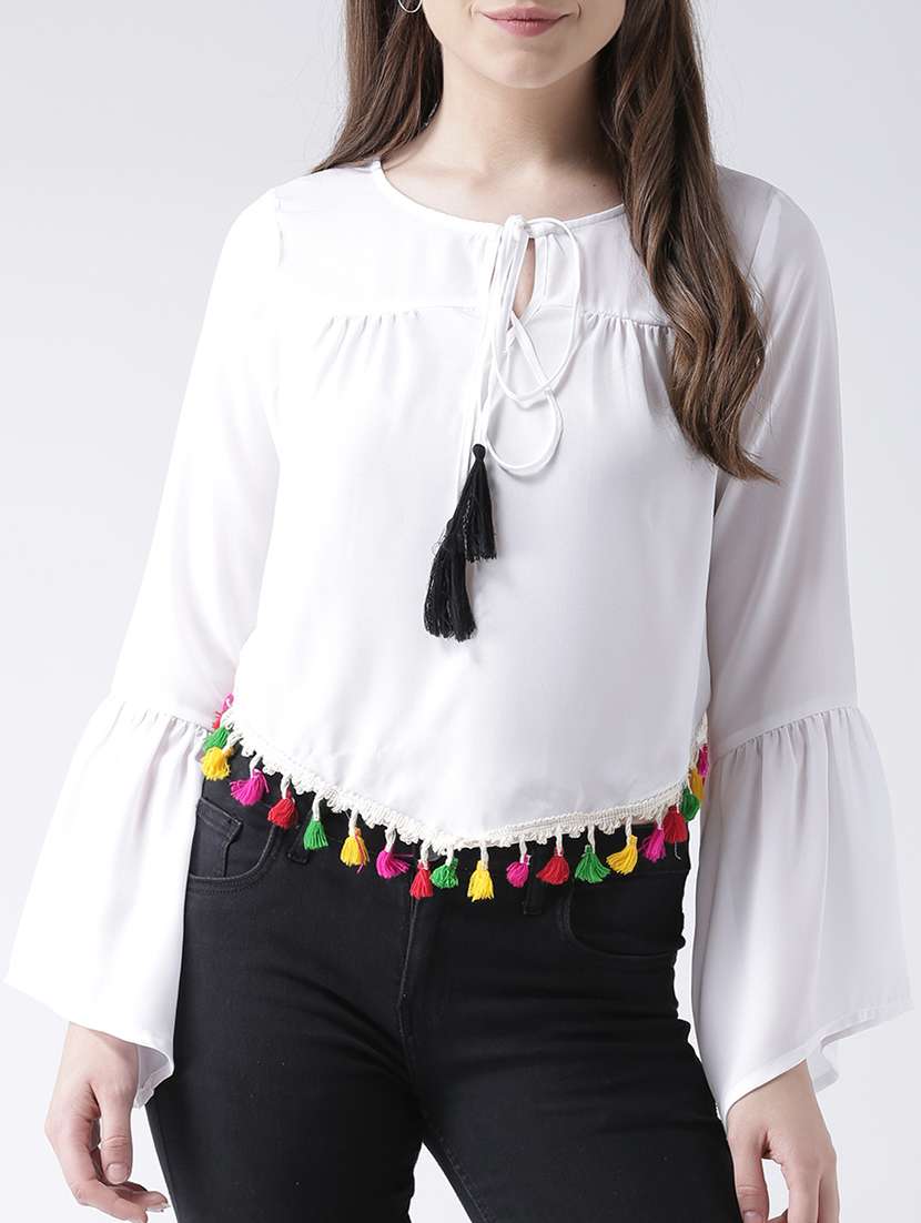 tassel hem bell sleeved top