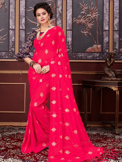 golden foil printed saree with blouse - 15580716 -  Standard Image - 0