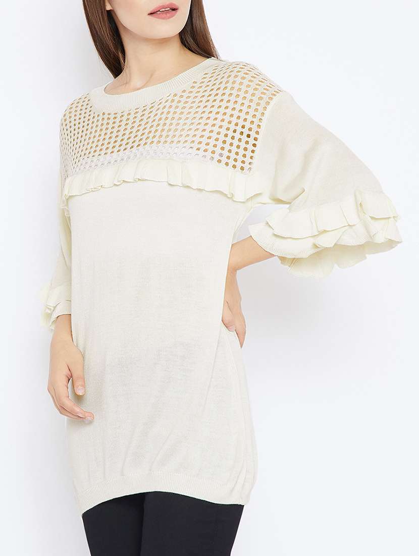 frill detail pointelle knit top - 15581453 -  Standard Image - 1