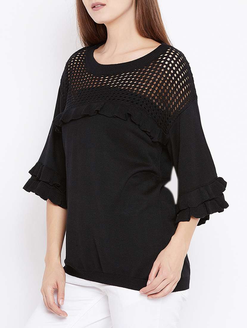 women's black net detailed top  - 15581454 -  Standard Image - 1
