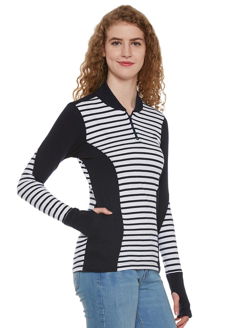 zipper detail striped top - 15581547 -  Standard Image - 1