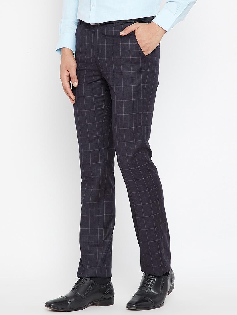 navy blue polyester blend flat front formal trouser - 15583053 - Standard Image - 1