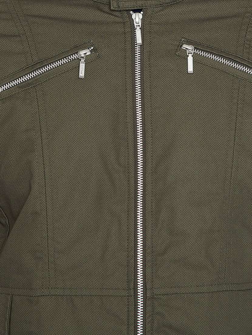 green solid casual jacket - 15583065 -  Standard Image - 4