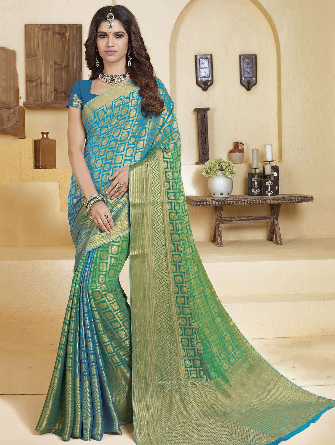 zari conversational woven saree with blouse