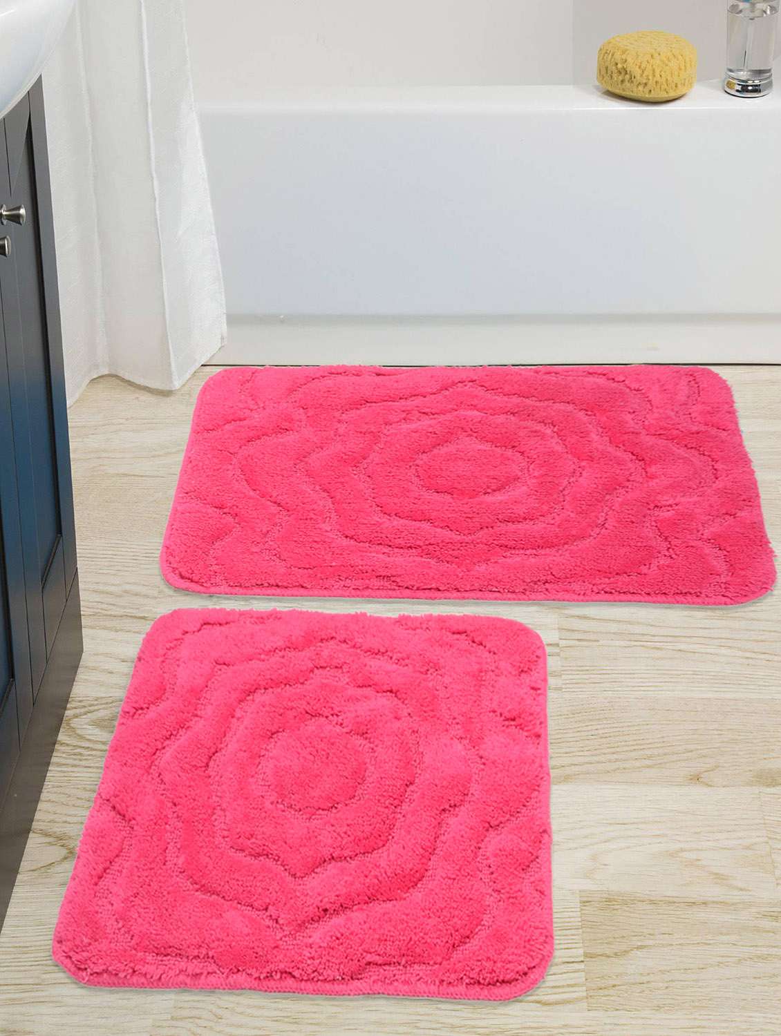 soft cotton anti slip bathmat set with contour 