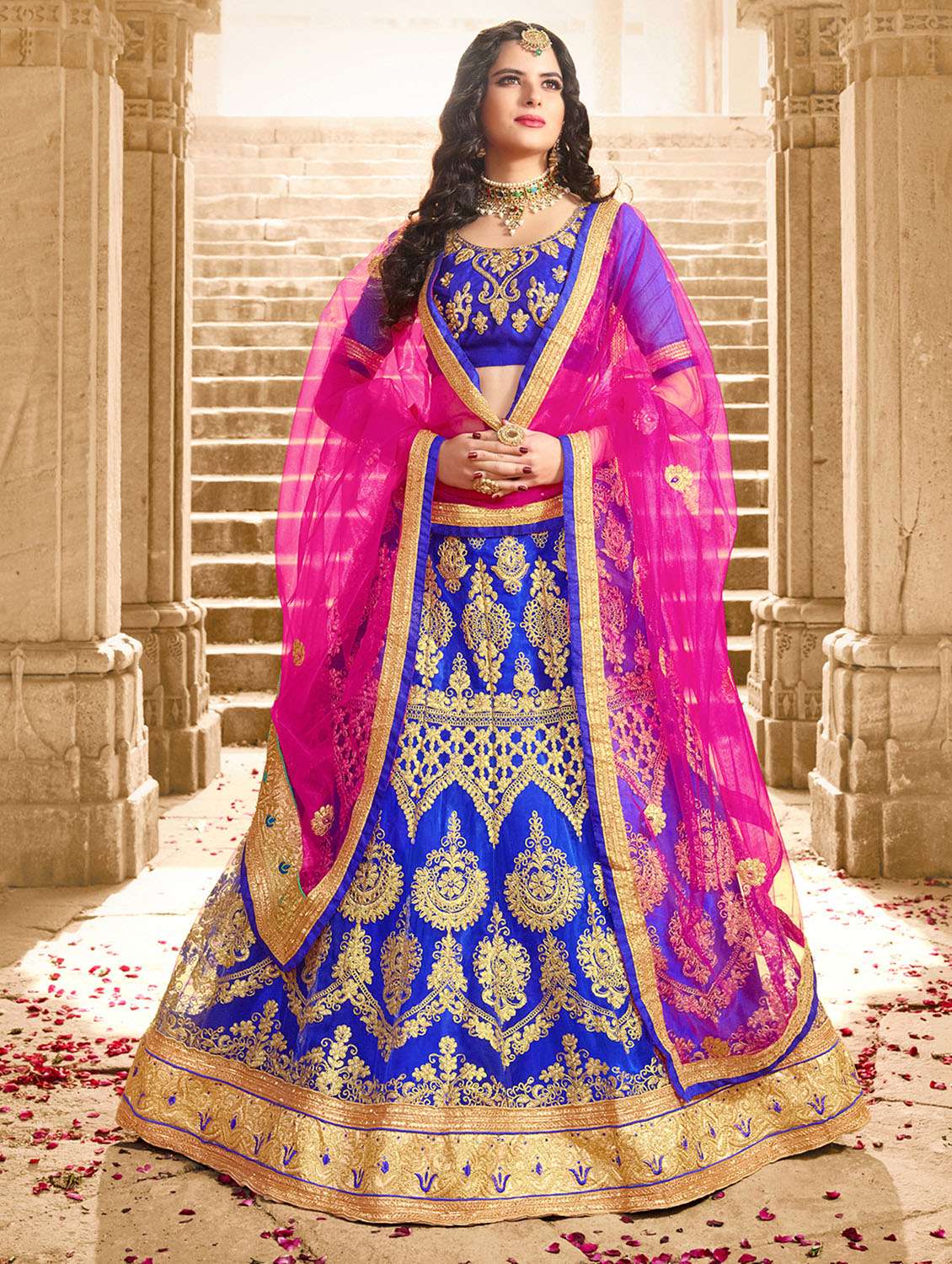 gold zari embroidered flared lehenga