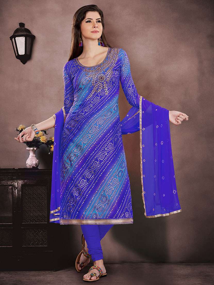 embroidered bandhani churidaar suit