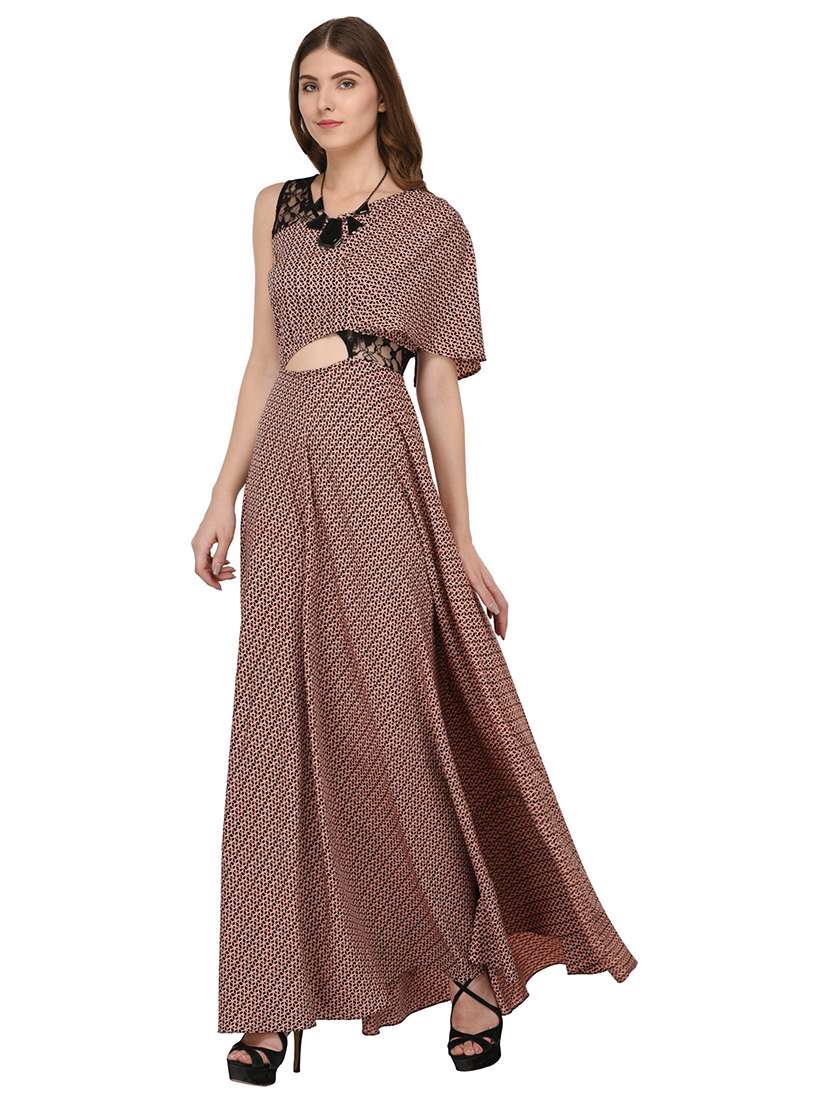 lace panel drop sleeved gown dress