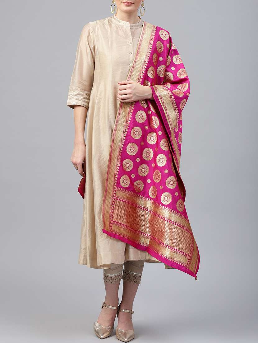 fuchsia brocade woven dupatta