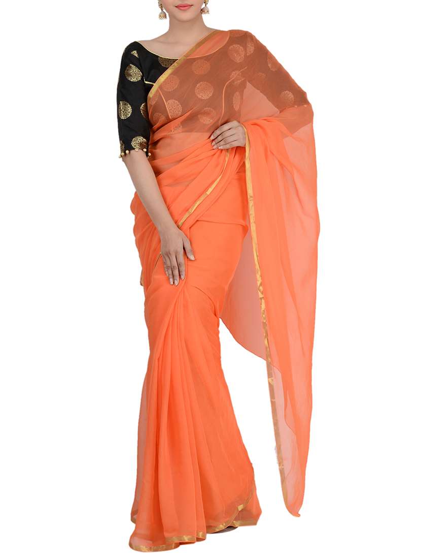 zari border peach saree with blouse