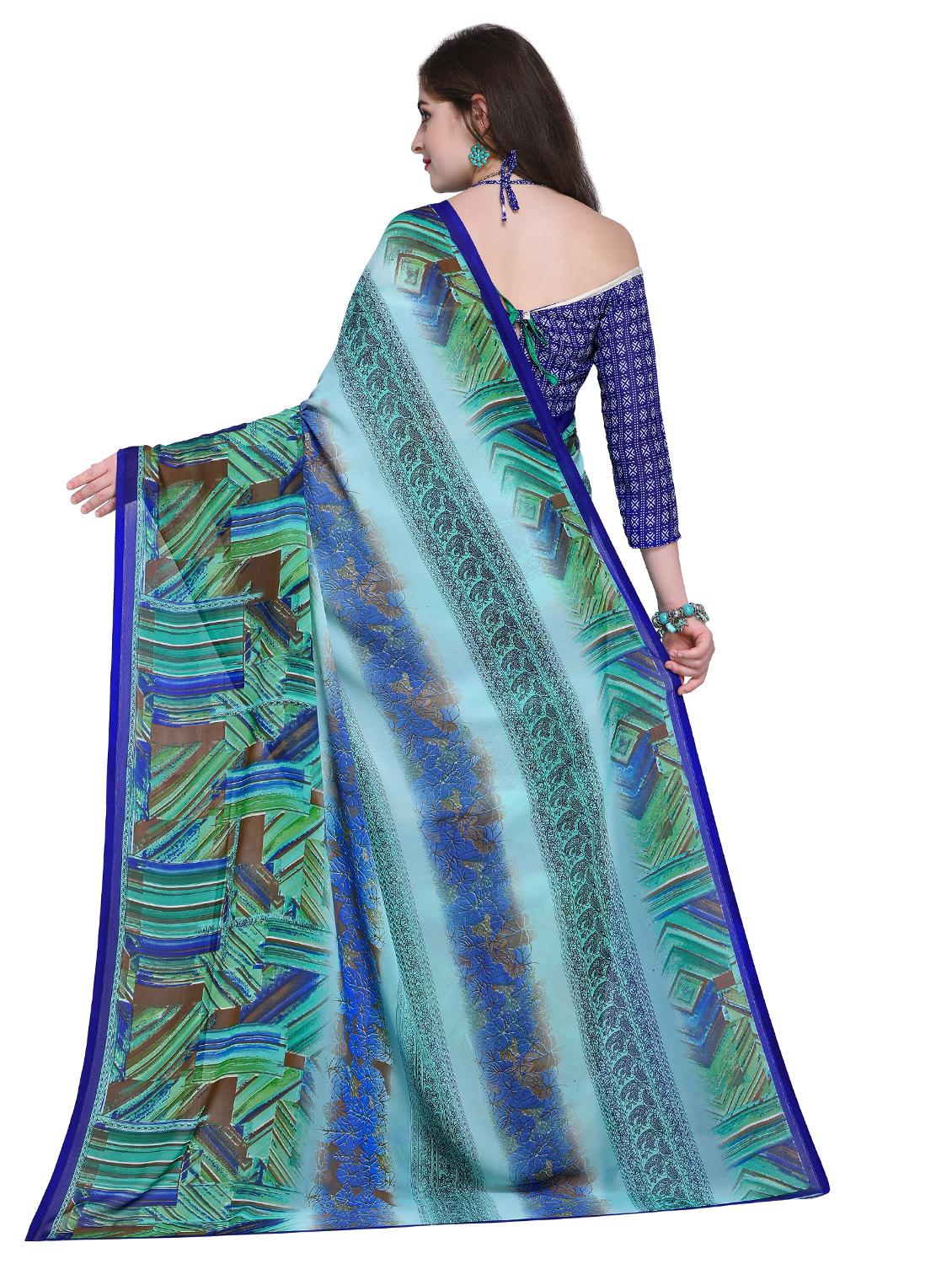 contrast bordered printed saree with blouse - 15589447 - Standard Image - 1