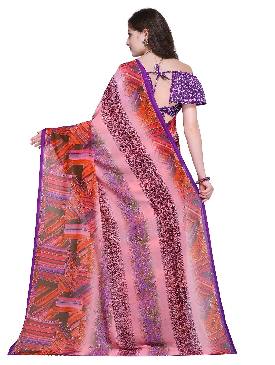 contrast bordered printed saree with blouse - 15589450 -  Standard Image - 1
