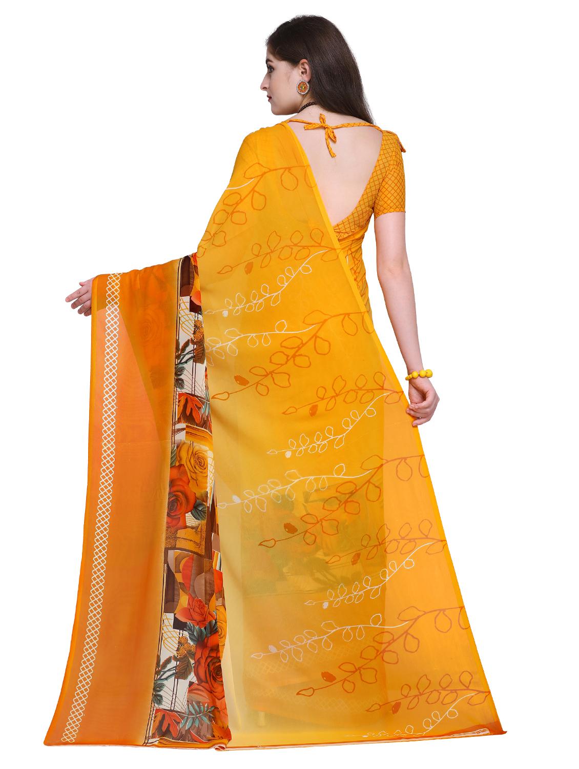 contrast bordered printed saree with blouse - 15589459 - Standard Image - 1
