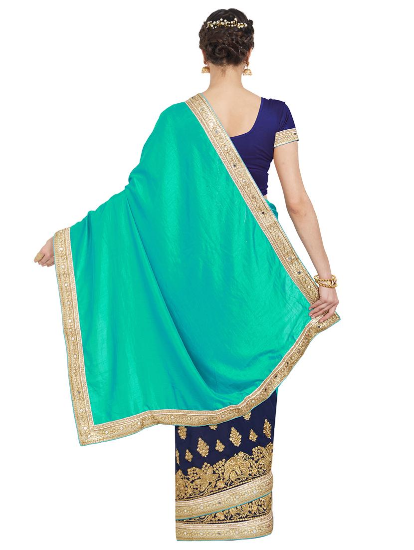 zari embroidered half and half saree with blouse - 15589466 - Standard Image - 1