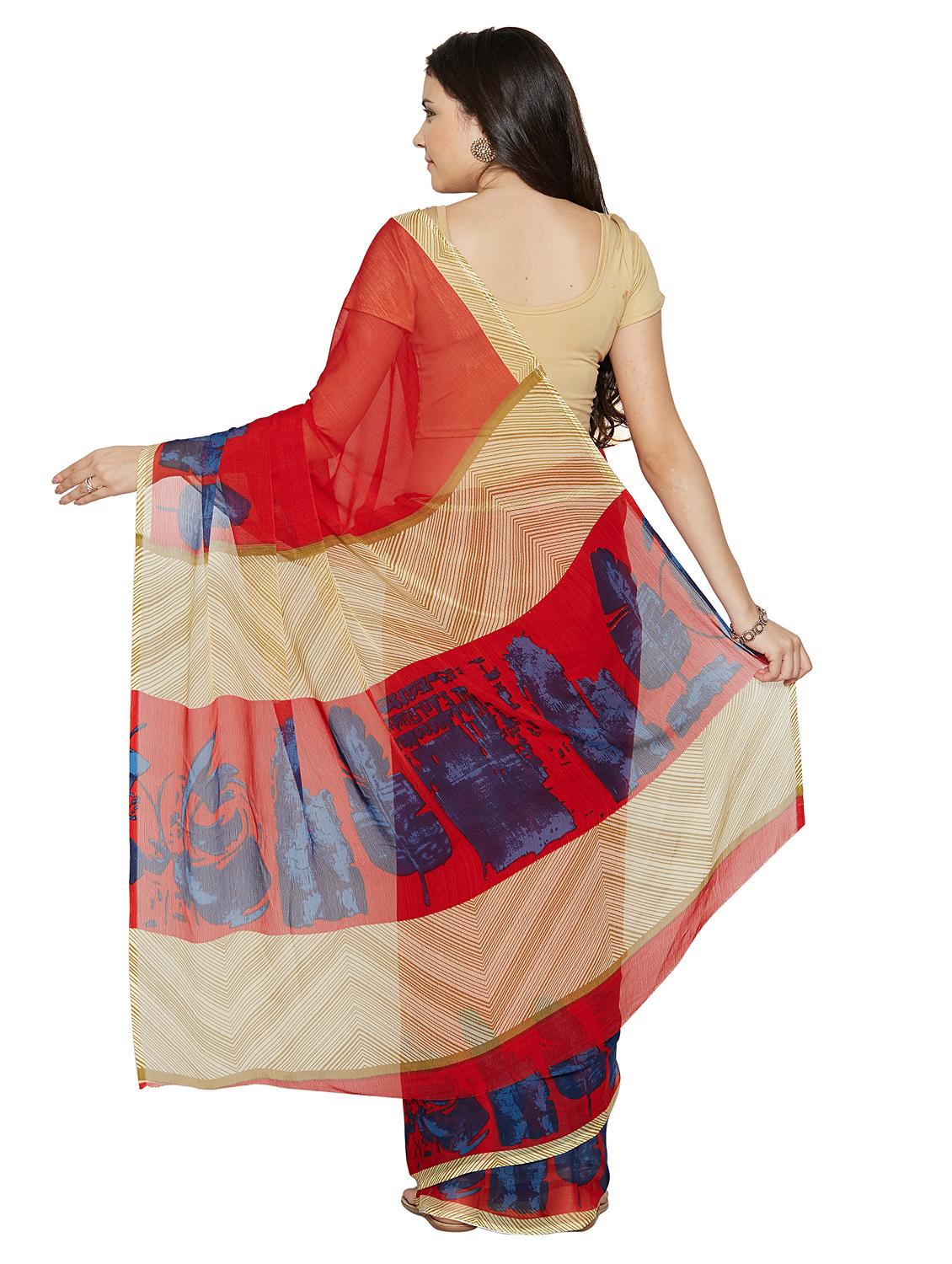 contrast bordered saree with blouse - 15589467 - Standard Image - 1