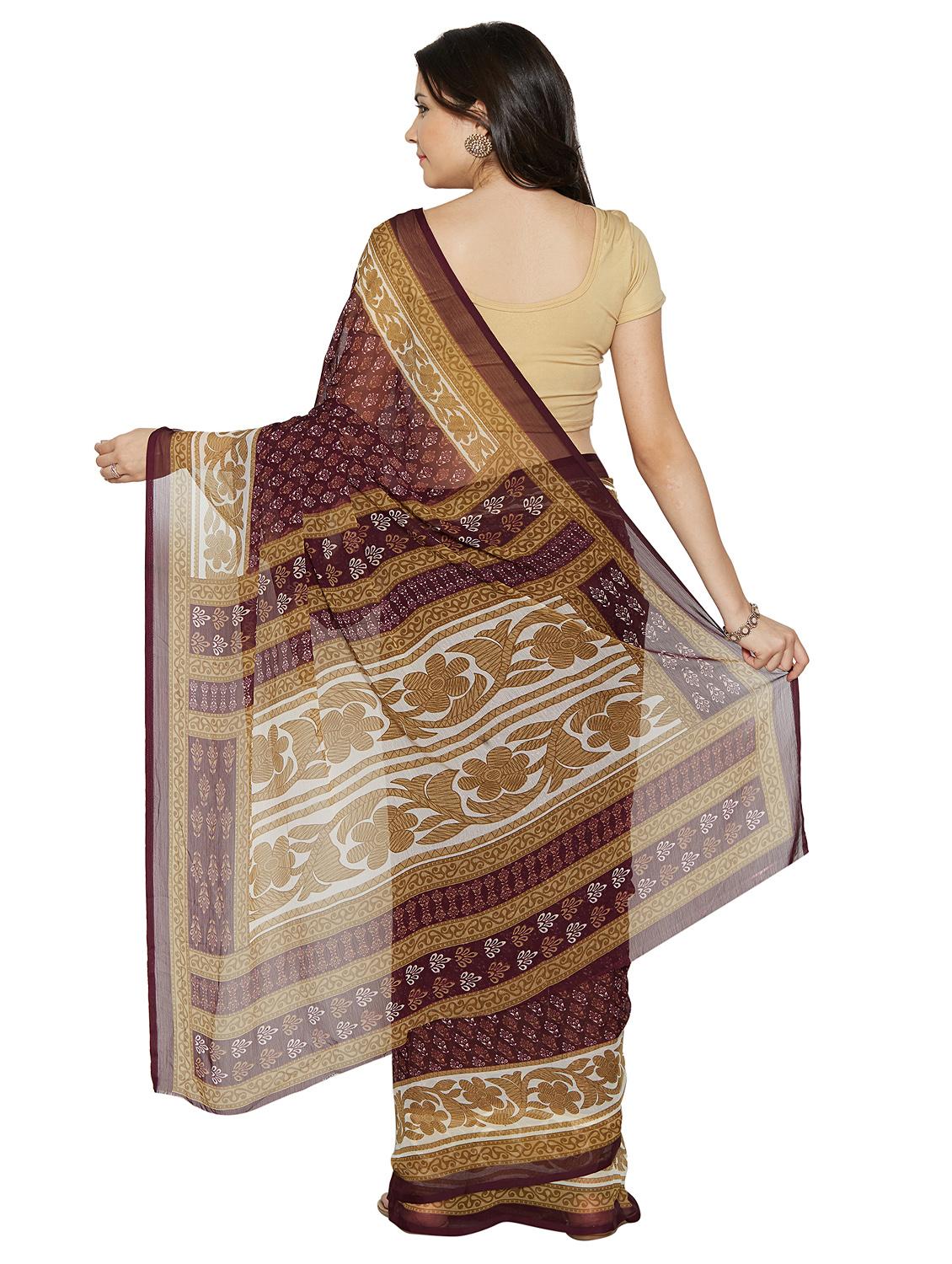 contrast bordered printed saree with blouse - 15589473 -  Standard Image - 1