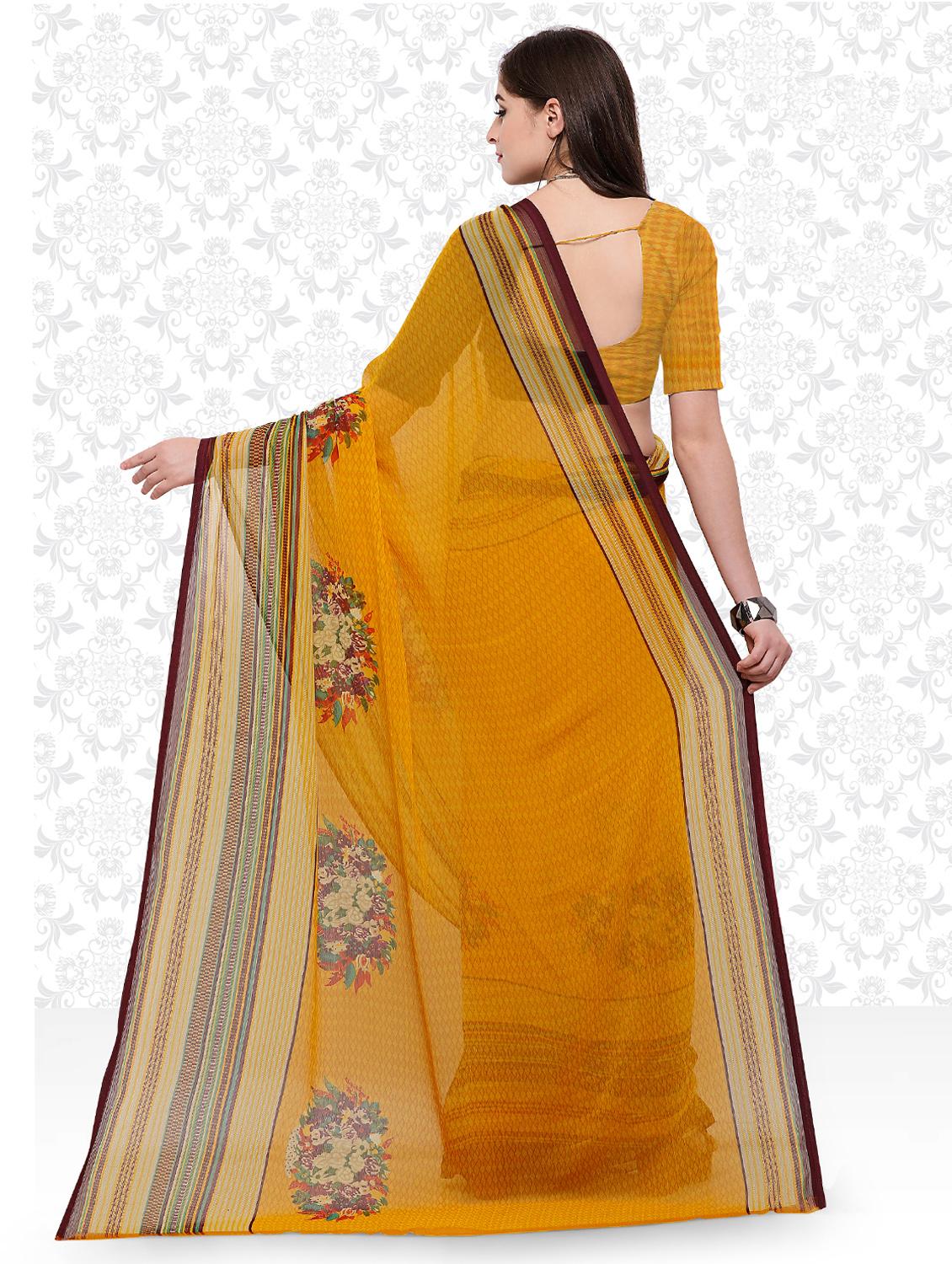 contrast bordered printed saree with blouse - 15589480 -  Standard Image - 1