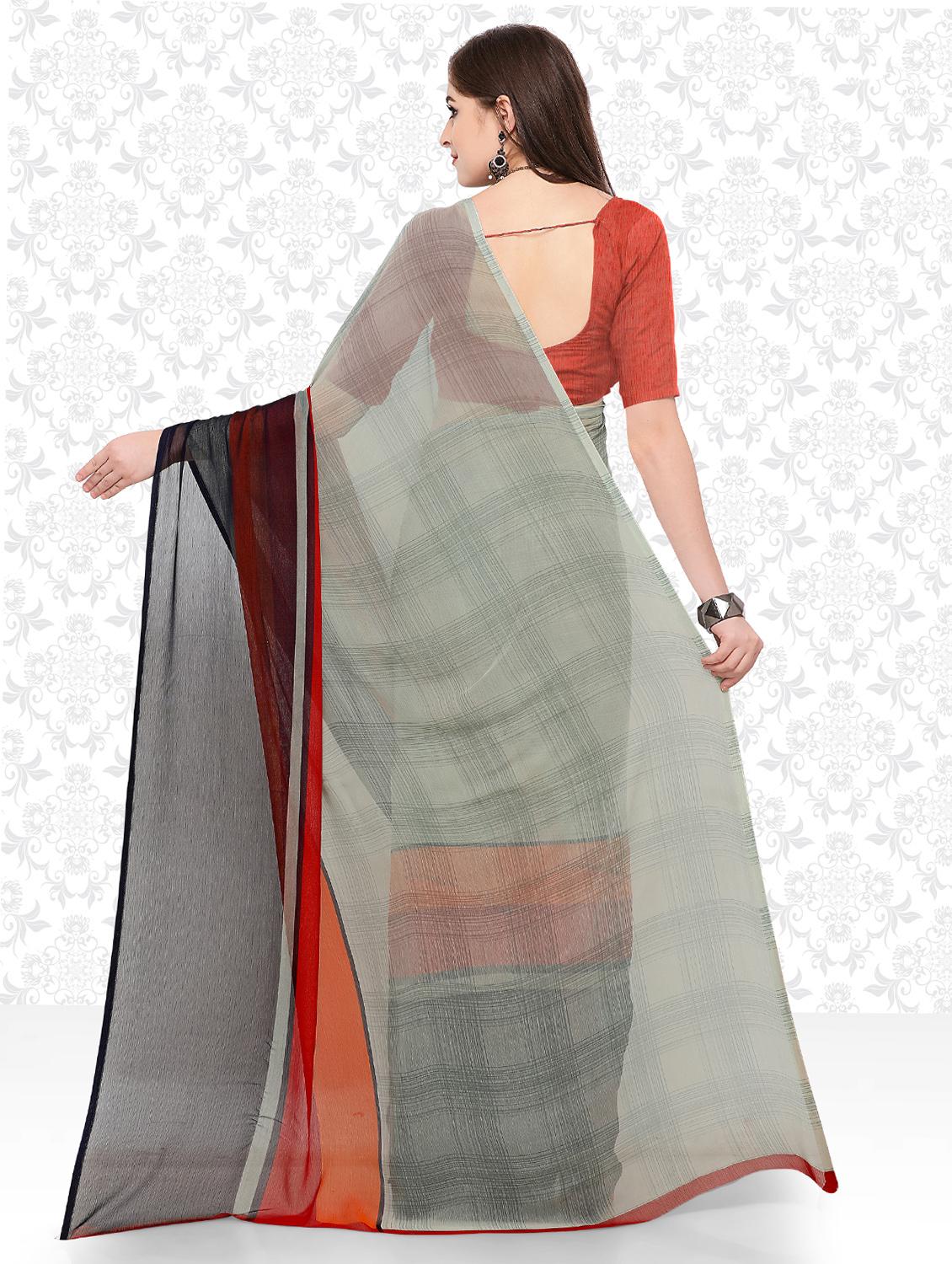 checkered printed saree with blouse - 15589489 -  Standard Image - 1