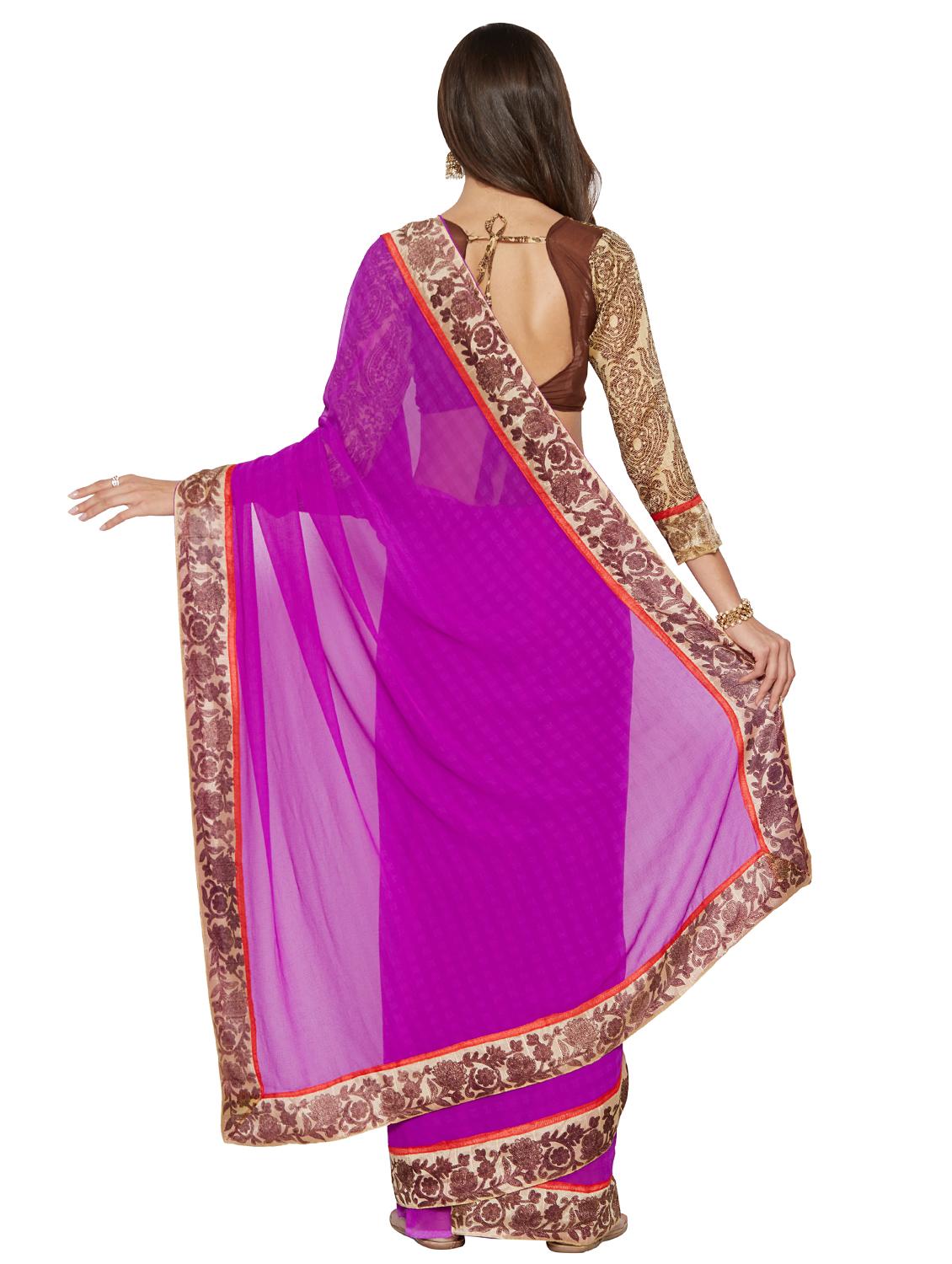 floral lace bordered saree with blouse - 15589491 - Standard Image - 1