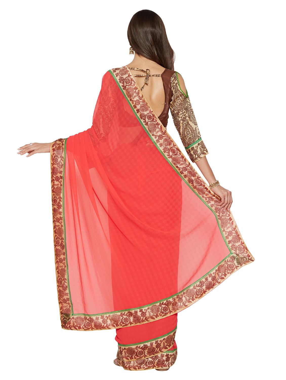 floral lace bordered saree with blouse - 15589499 -  Standard Image - 1