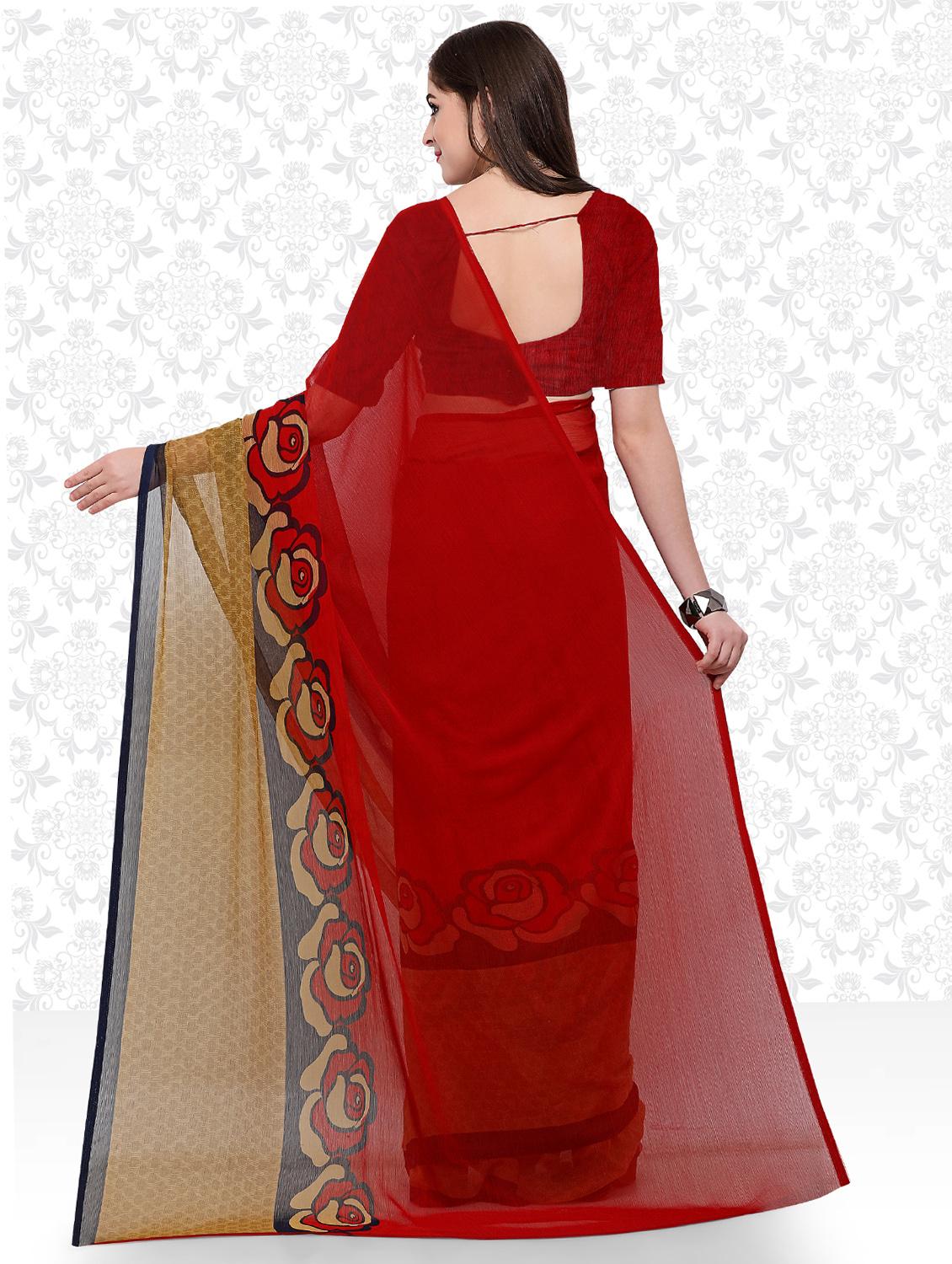 floral bordered printed saree with blouse - 15589500 - Standard Image - 1