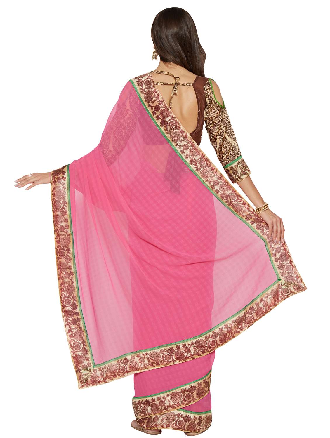 floral lace bordered saree with blouse - 15589502 -  Standard Image - 1