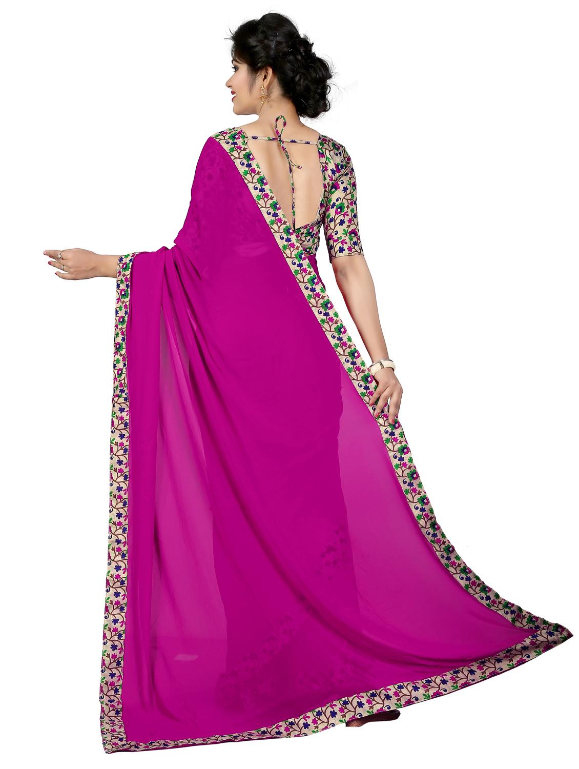 floral lace bordered saree with blouse - 15589508 -  Standard Image - 1
