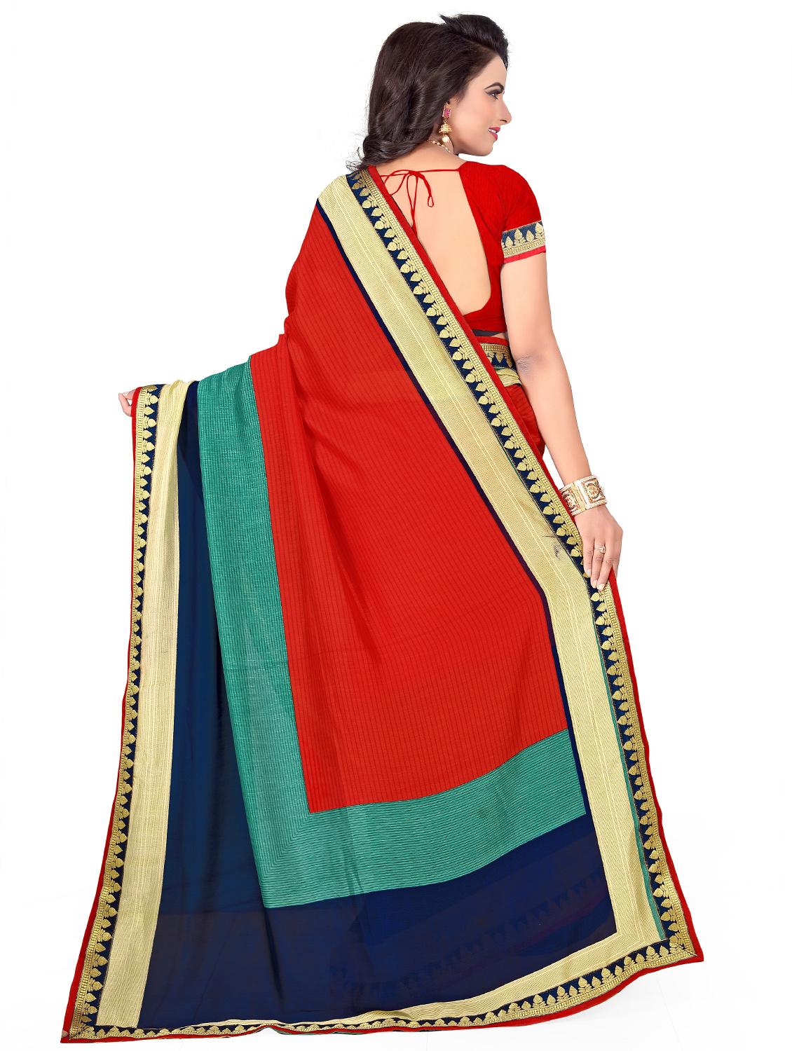 contrast bordered printed saree with blouse - 15589519 -  Standard Image - 1