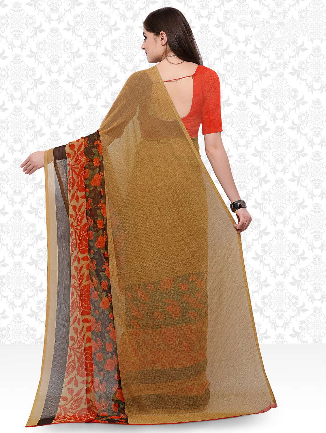 floral bordered saree with blouse - 15589524 - Standard Image - 1