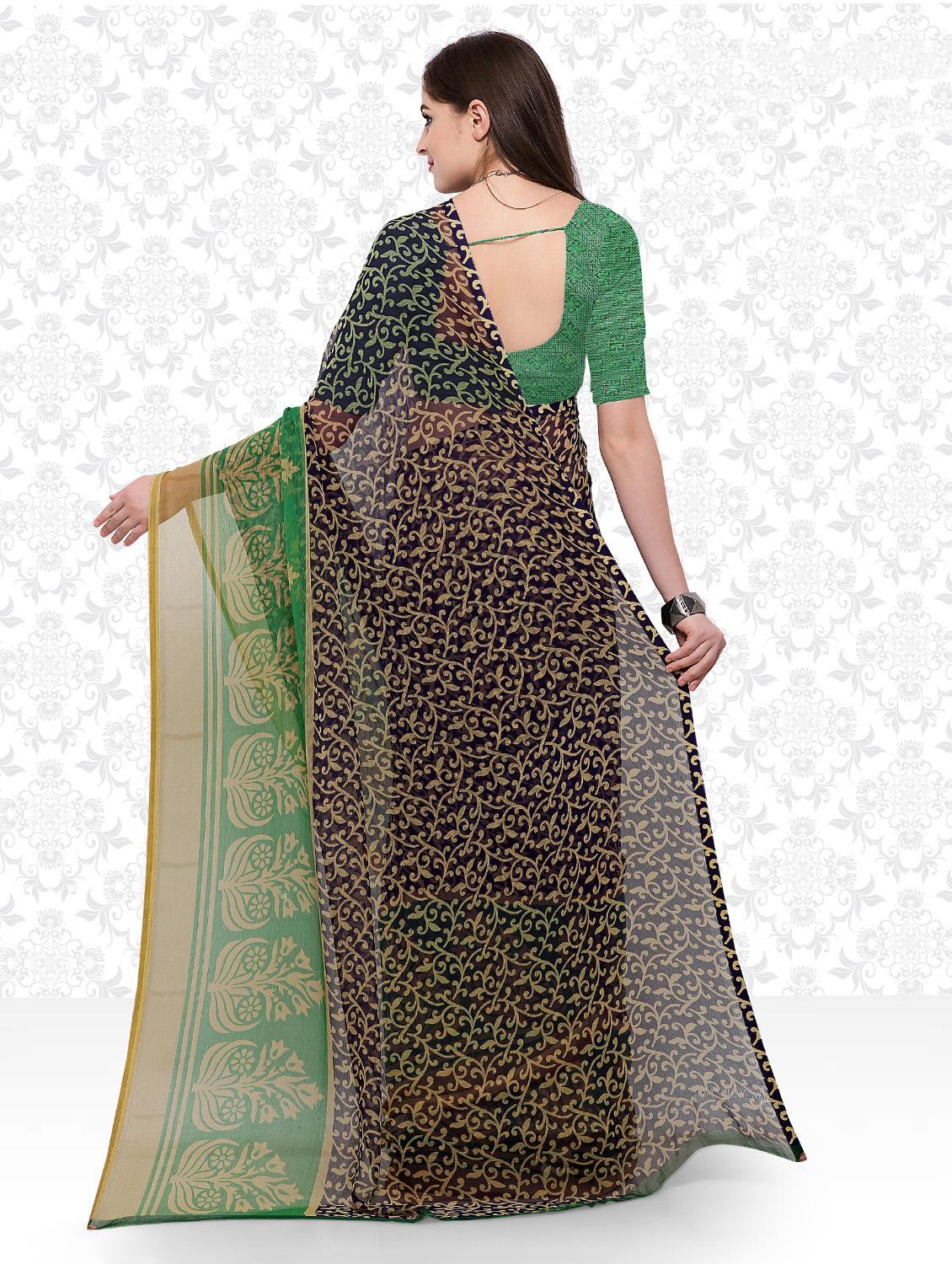 contrast bordered printed saree with blouse - 15589531 - Standard Image - 1