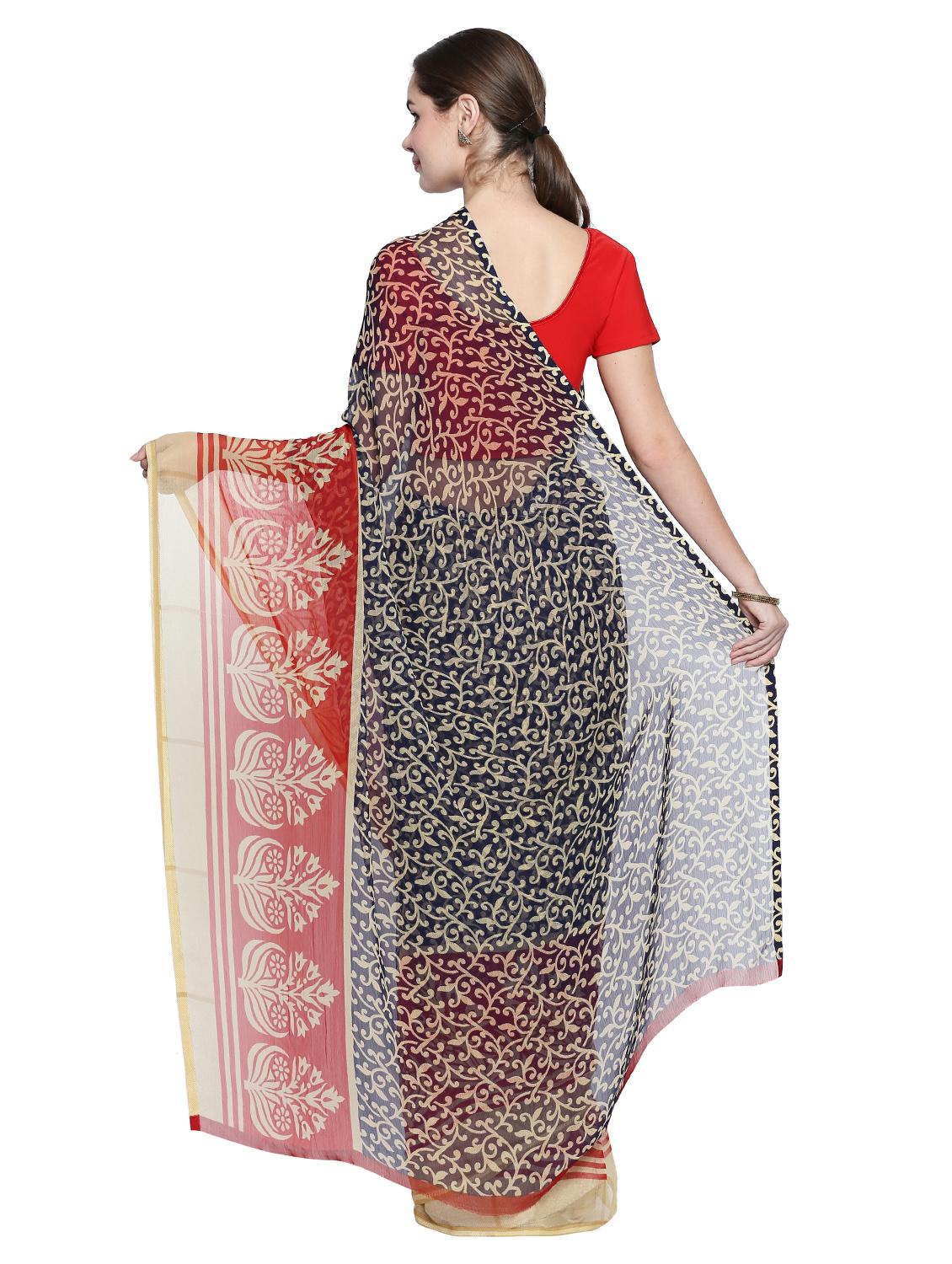 contrast bordered printed saree with blouse - 15589534 - Standard Image - 1