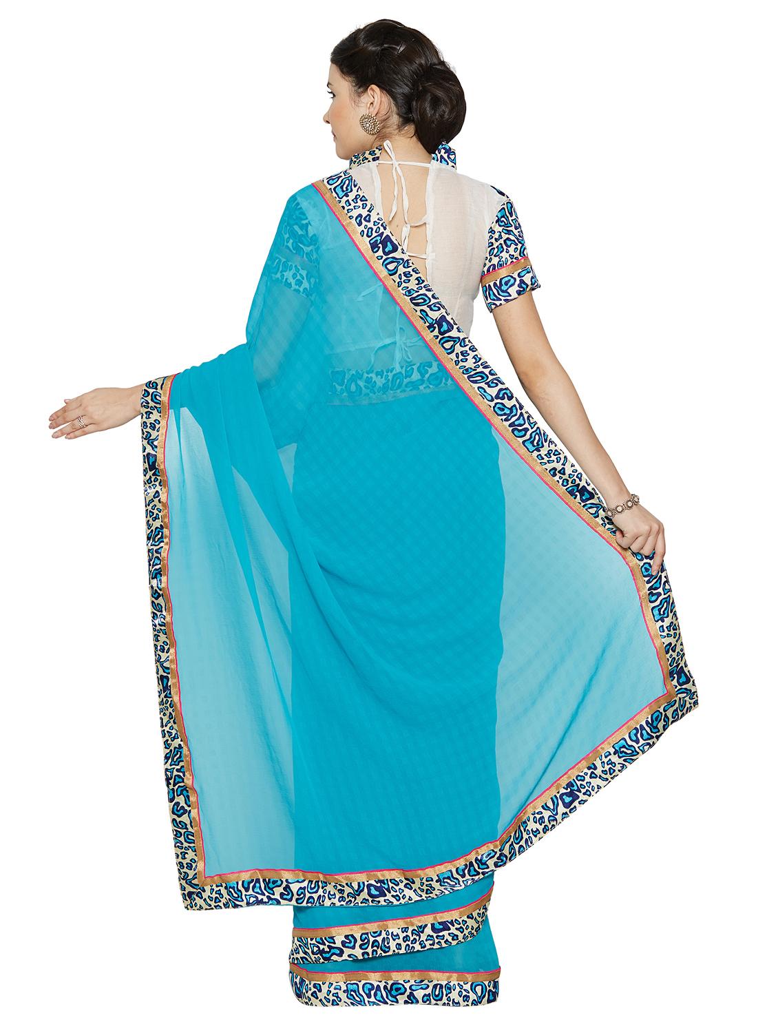 sky blue bordered saree with blouse - 15589549 -  Standard Image - 1