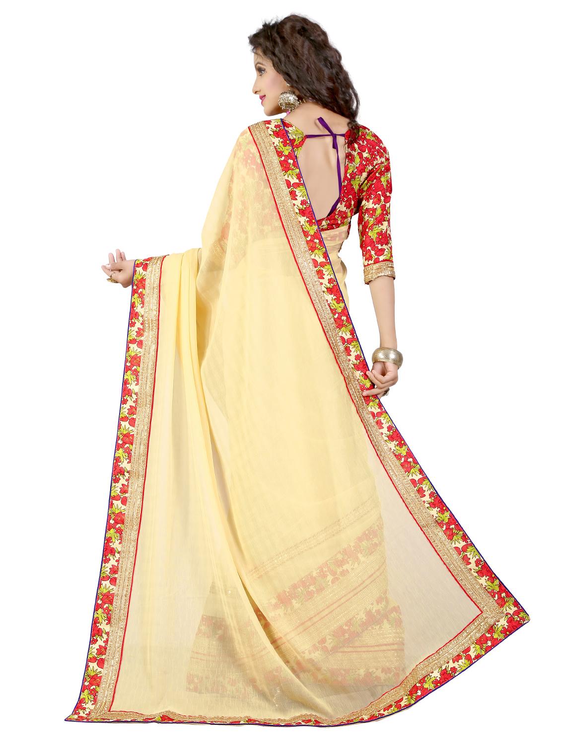 floral lace bordered saree with blouse - 15589568 -  Standard Image - 1
