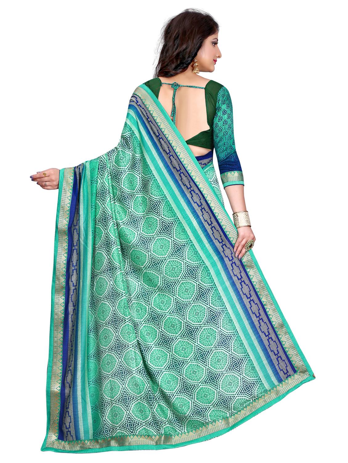 contrast bordered printed saree with blouse - 15589573 - Standard Image - 1
