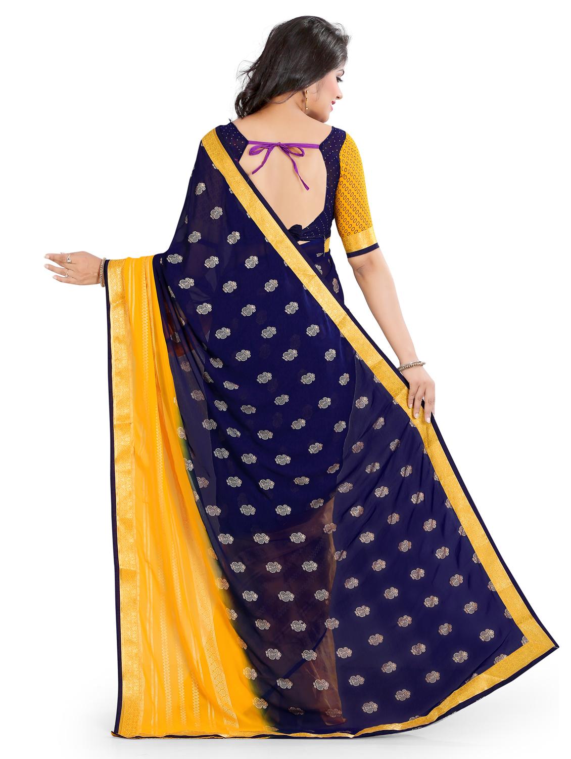 midnight blue woven saree with blouse - 15589589 -  Standard Image - 1